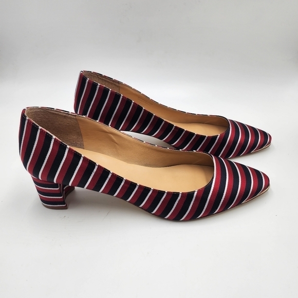 Talbots Kelsey Womens striped satin fabric upper block heel pumps Sz 9.5M - Picture 4 of 9